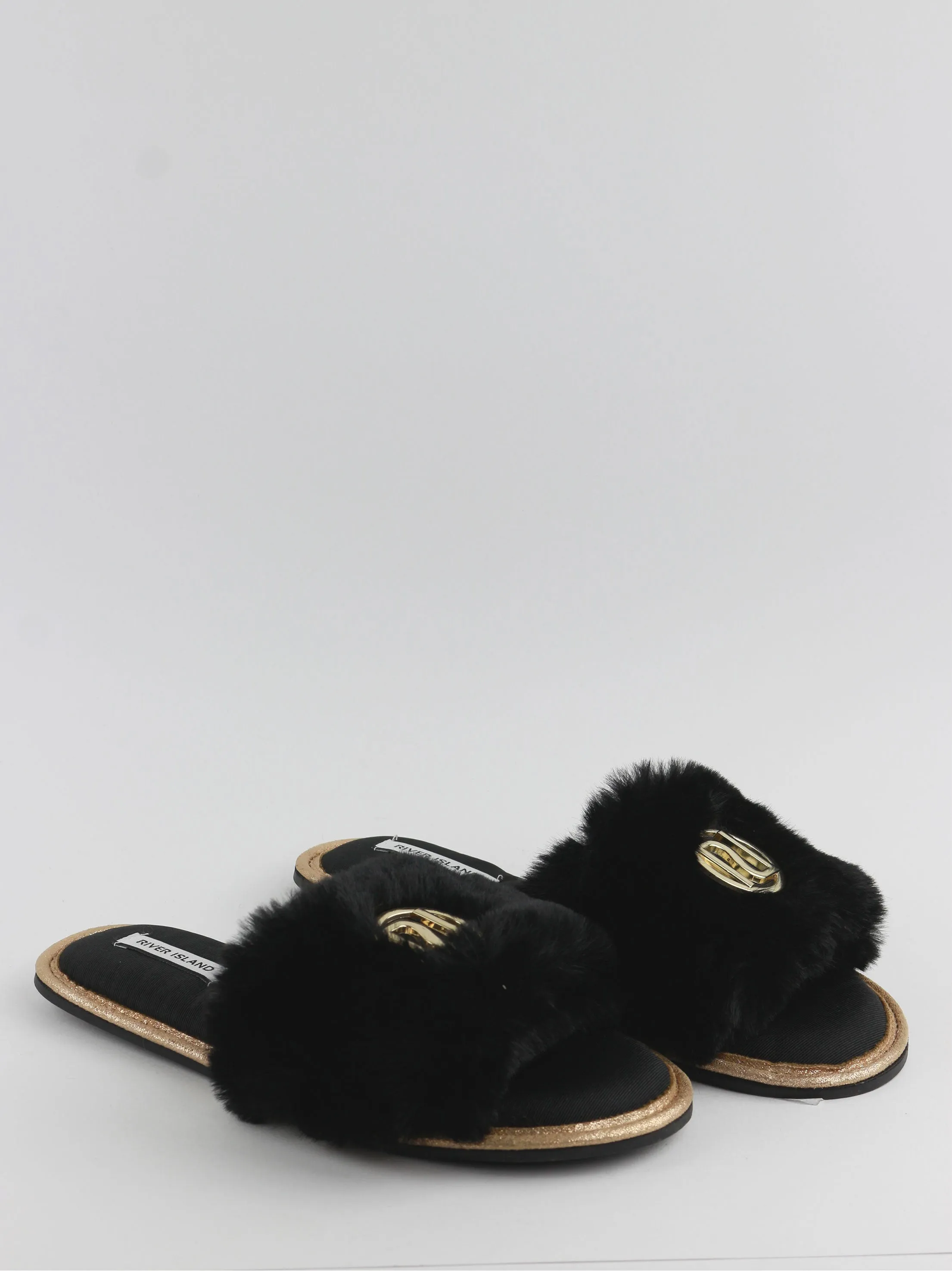 Carters Slippers Women's  Faux Fur Open Toe Slippers,Black