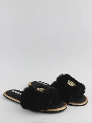 American Eagle Snoopy Slippers Women's  Faux Fur Open Toe Slippers,Black