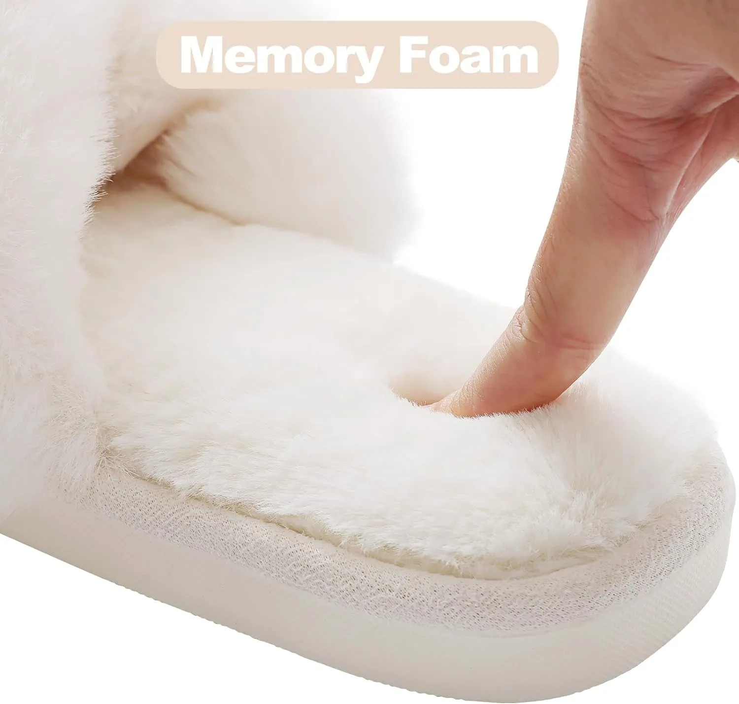 Women'S Fuzzy Slippers Cross Band Memory Foam House Slippers Open Toe Dti Slippers Code