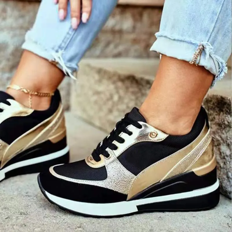 Women's gold black patchwork wedge heel sneakers Common Project Sneakers