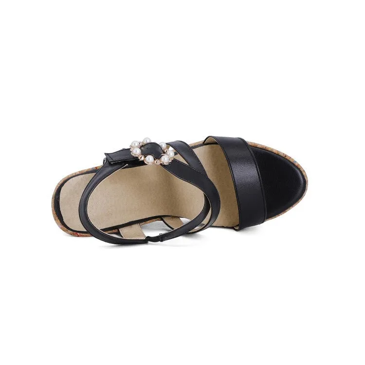 Women's Pearl Platform Wedges Sandals Highland Cattle Slippers