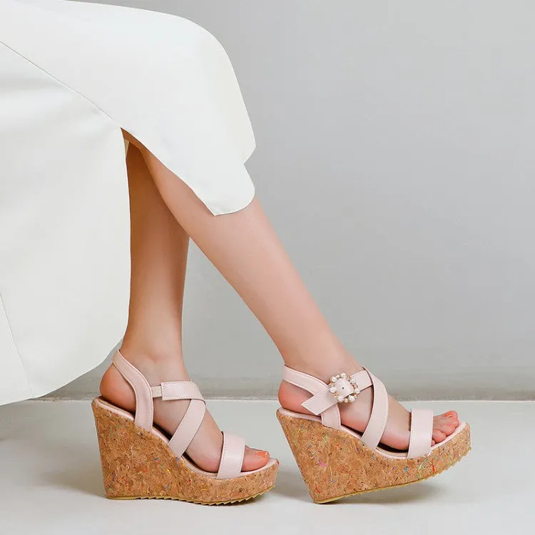 Slippers Size Women's Pearl Platform Wedges Sandals