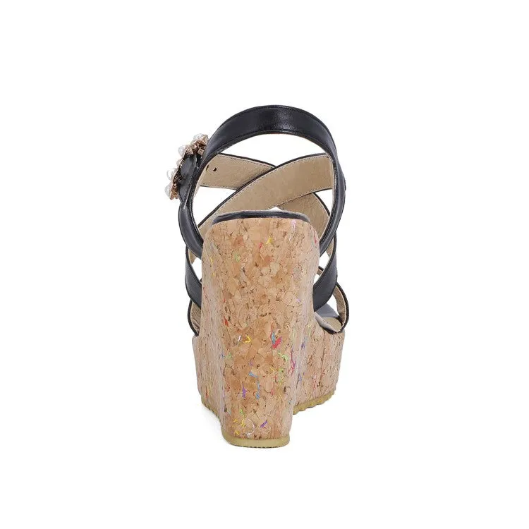 Women's Pearl Platform Wedges Sandals Slippers In Wide Width