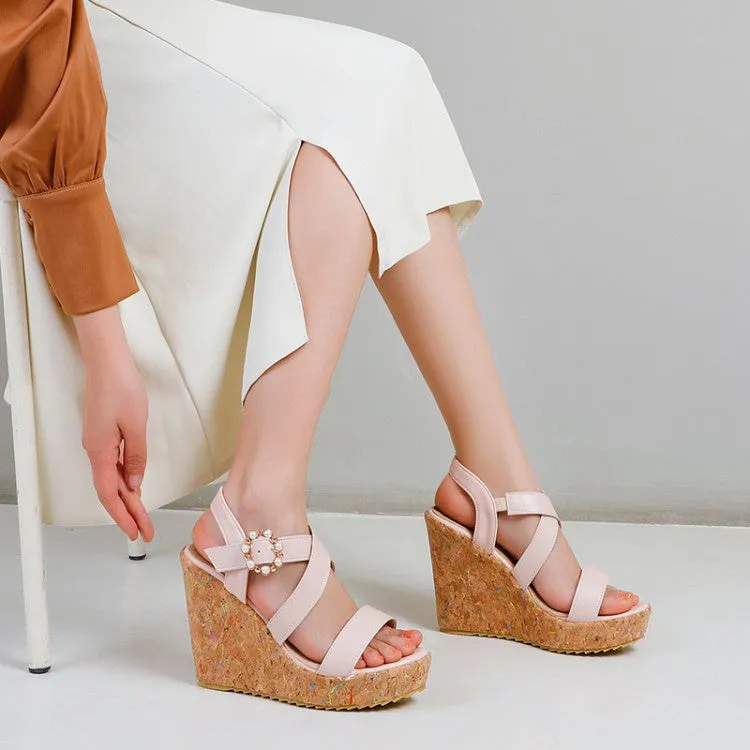 Moc Slippers Women's Pearl Platform Wedges Sandals