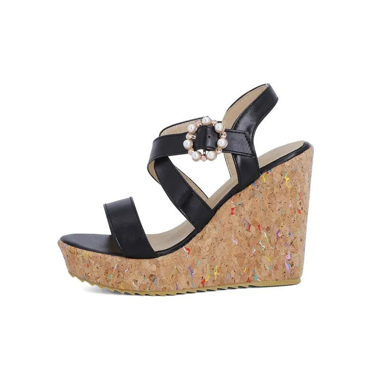 Gemma Mule Slippers Women's Pearl Platform Wedges Sandals