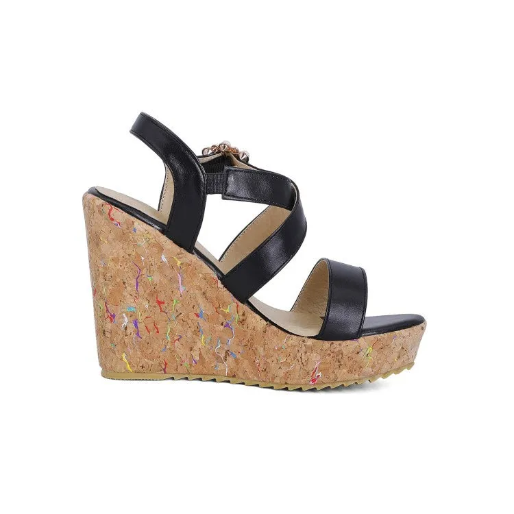 Traditional Japanese House Slippers Women's Pearl Platform Wedges Sandals