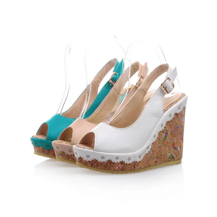 Cushioned House Slippers Women's Peep Toe Slingbacks Platform Wedges Sandals