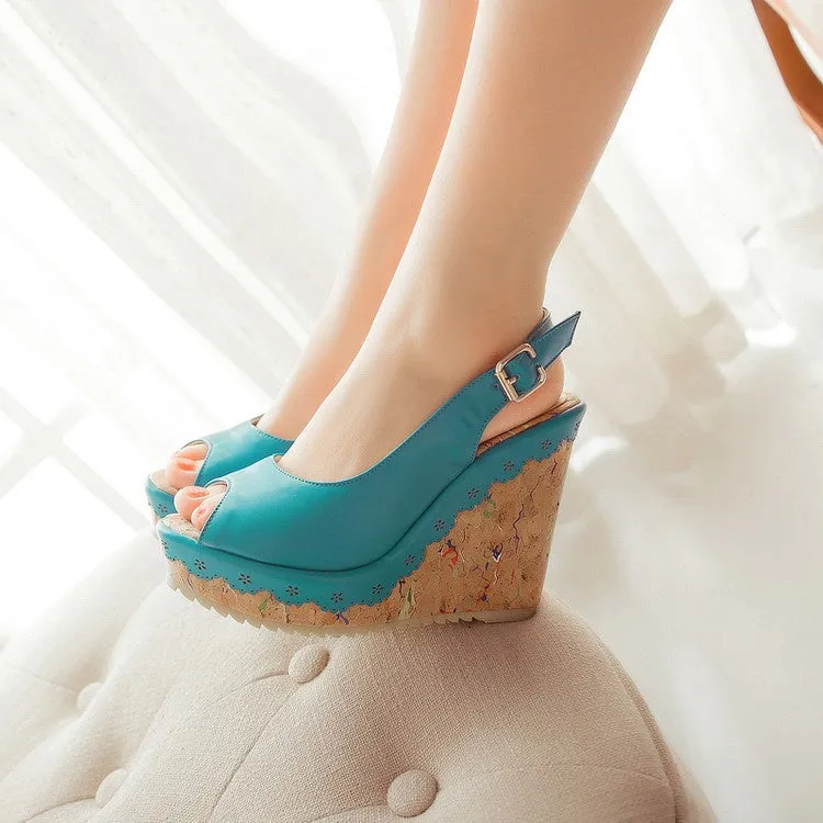 Slippers Mannen Women's Peep Toe Slingbacks Platform Wedges Sandals