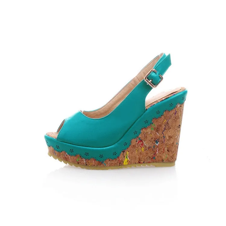 Women's Peep Toe Slingbacks Platform Wedges Sandals Cloudies Slippers