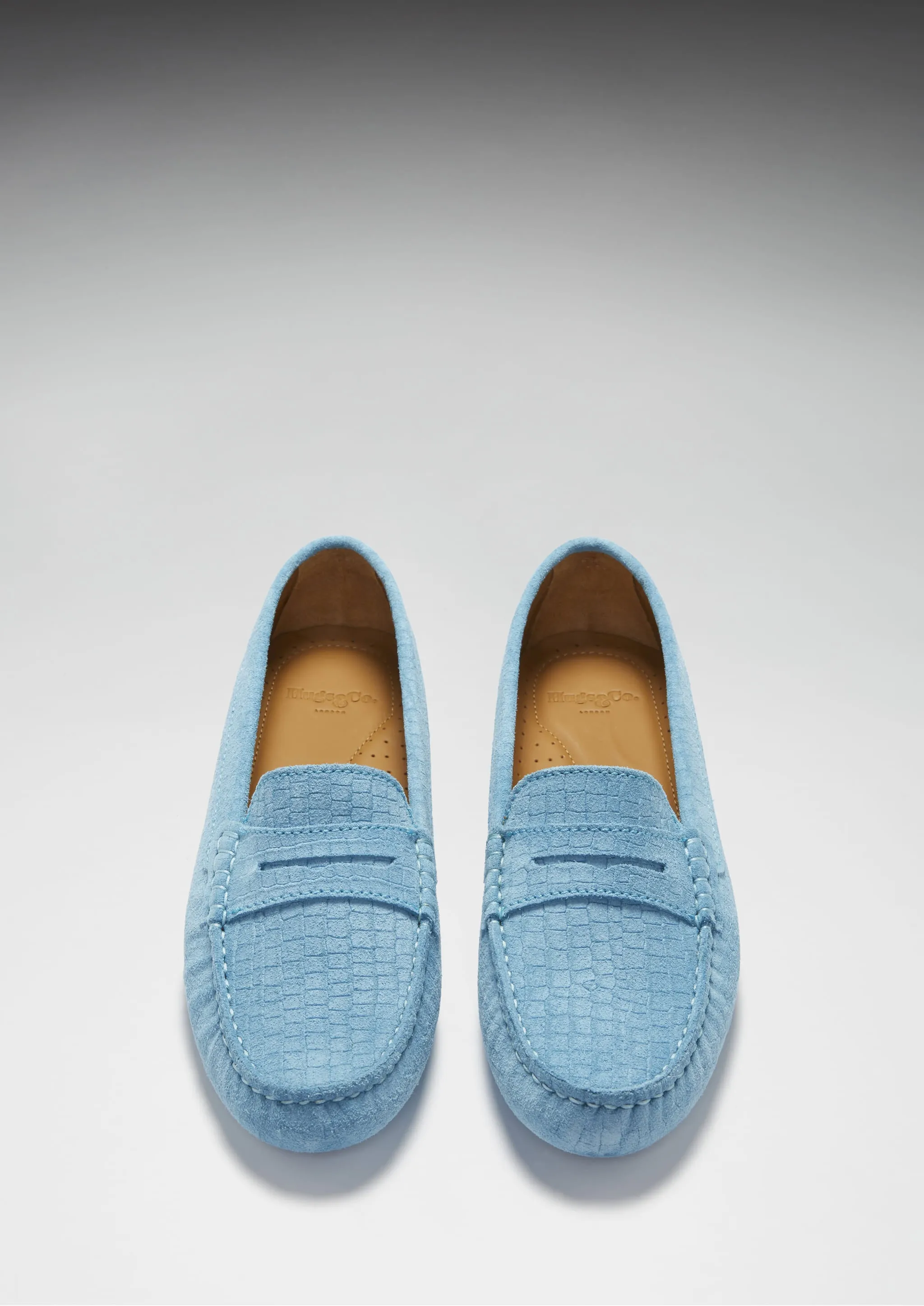 Women's Penny Driving Loafers, blue embossed suede House Shoes Loafers