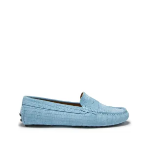 Arch Support Loafers Women's Penny Driving Loafers, blue embossed suede