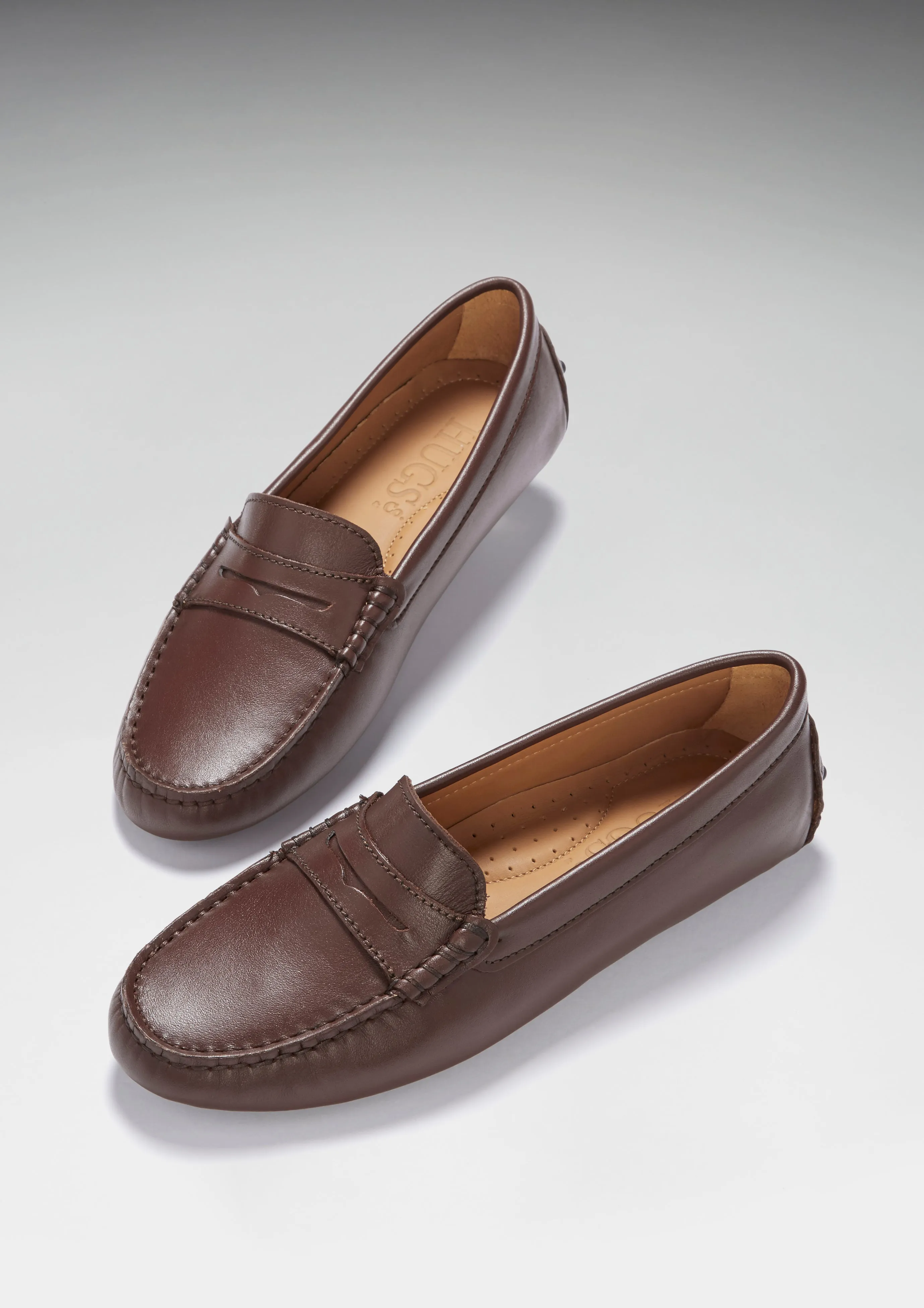 Interlocking G Loafers Women's Penny Driving Loafers, brown leather