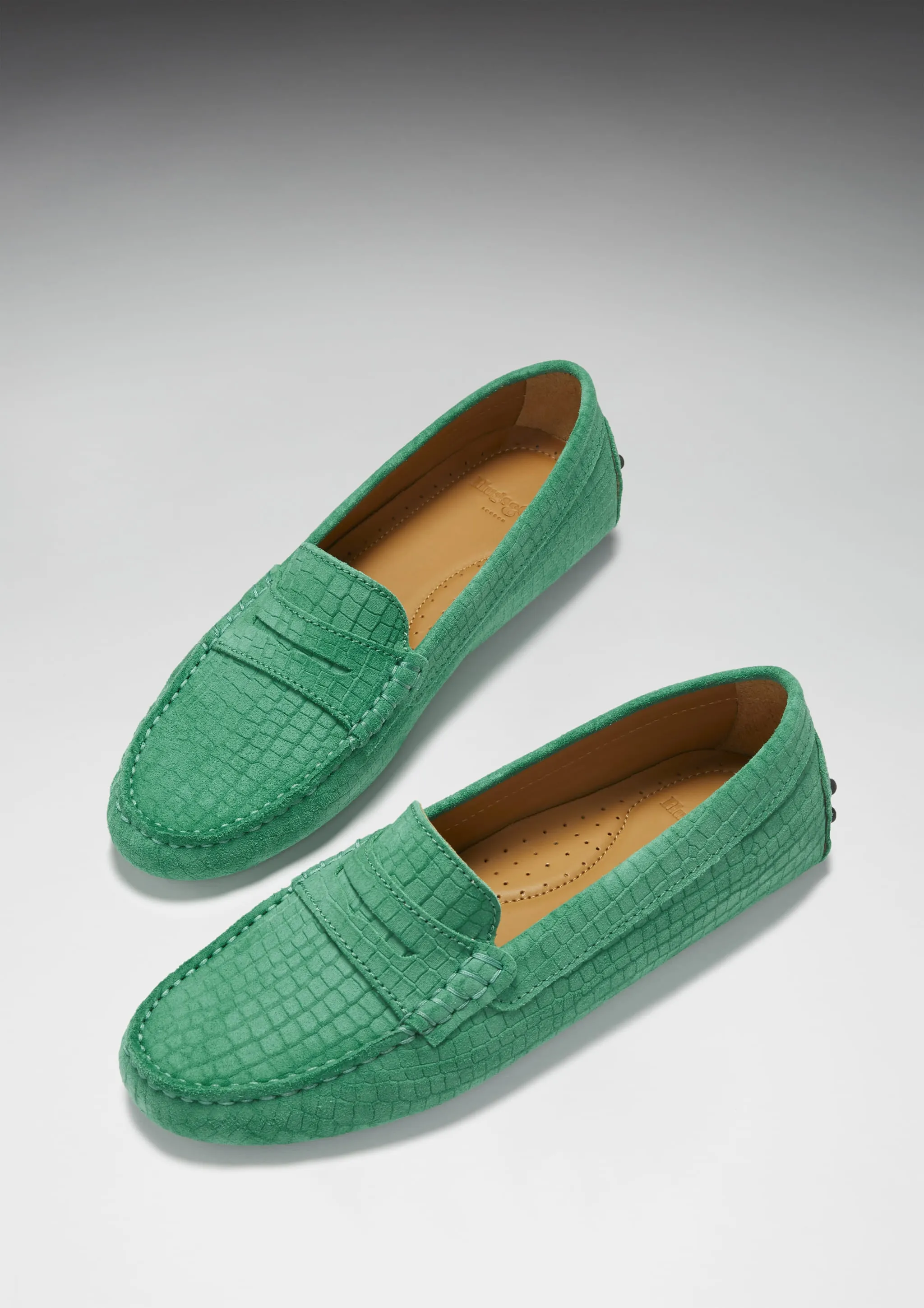 Summer Loafers Shoes Women's Penny Driving Loafers, emerald embossed suede