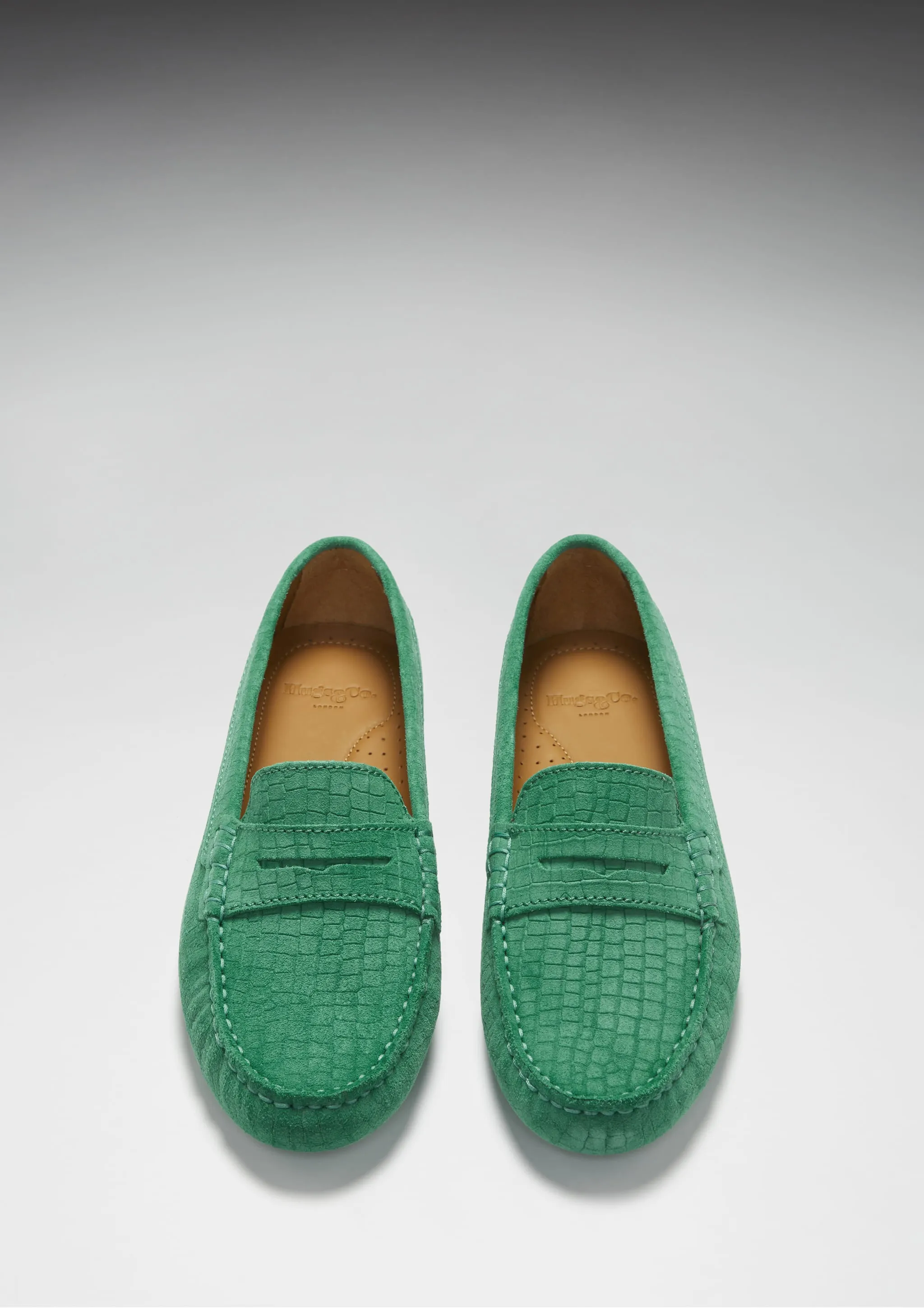 Loafers With No Heel Women's Penny Driving Loafers, emerald embossed suede