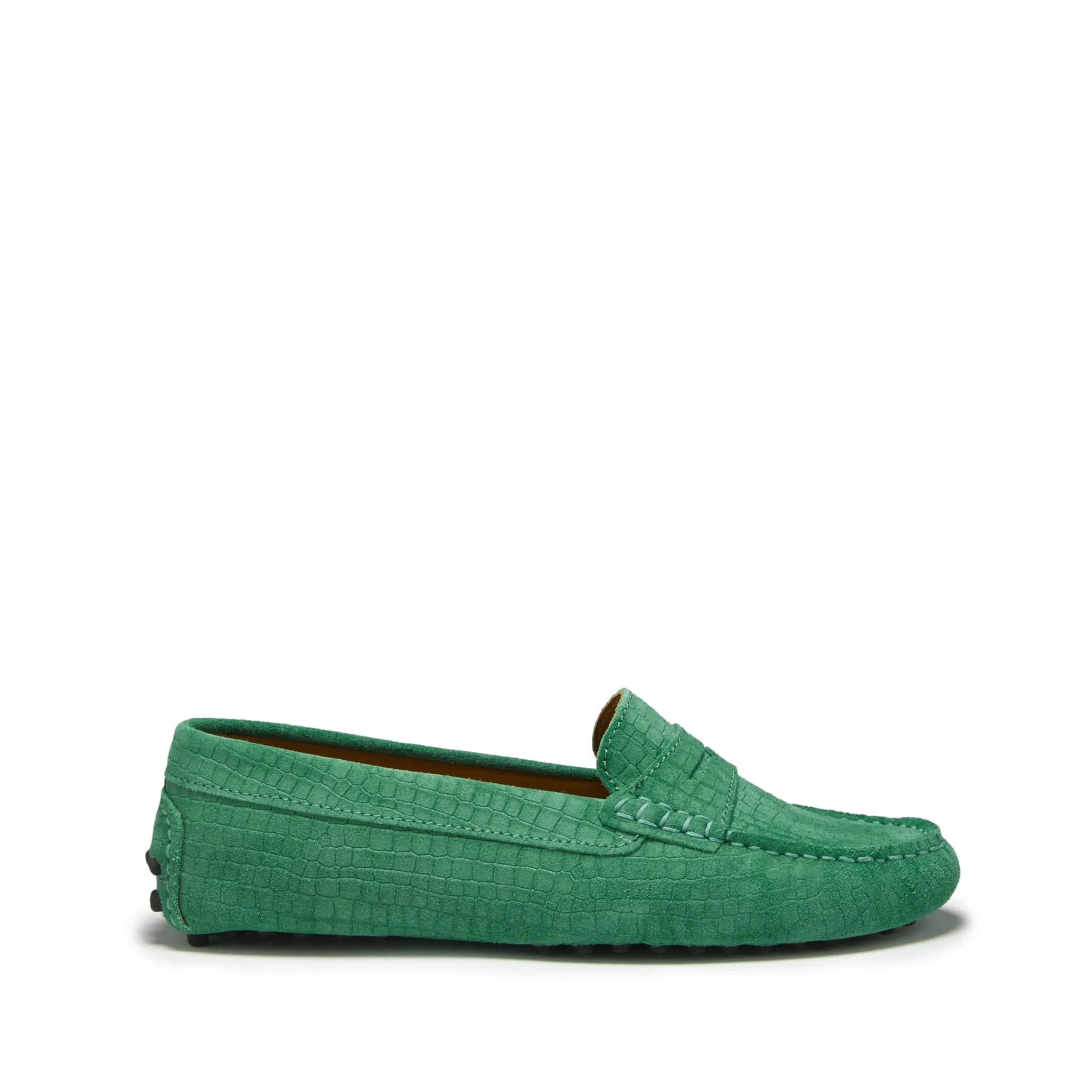 Loafers Zombie Island Women's Penny Driving Loafers, emerald embossed suede