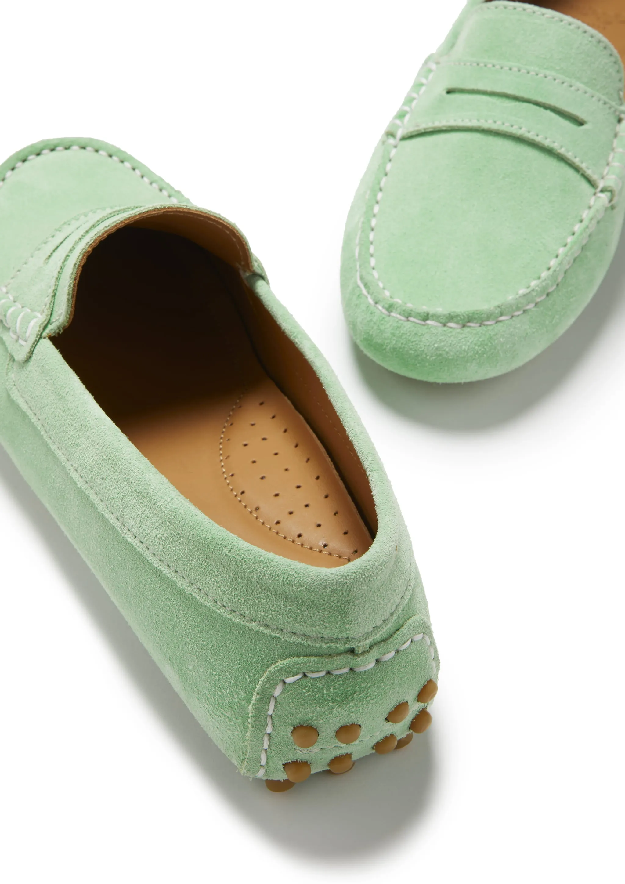 Suede Tassel Loafers Women's Penny Driving Loafers, lagoon green suede