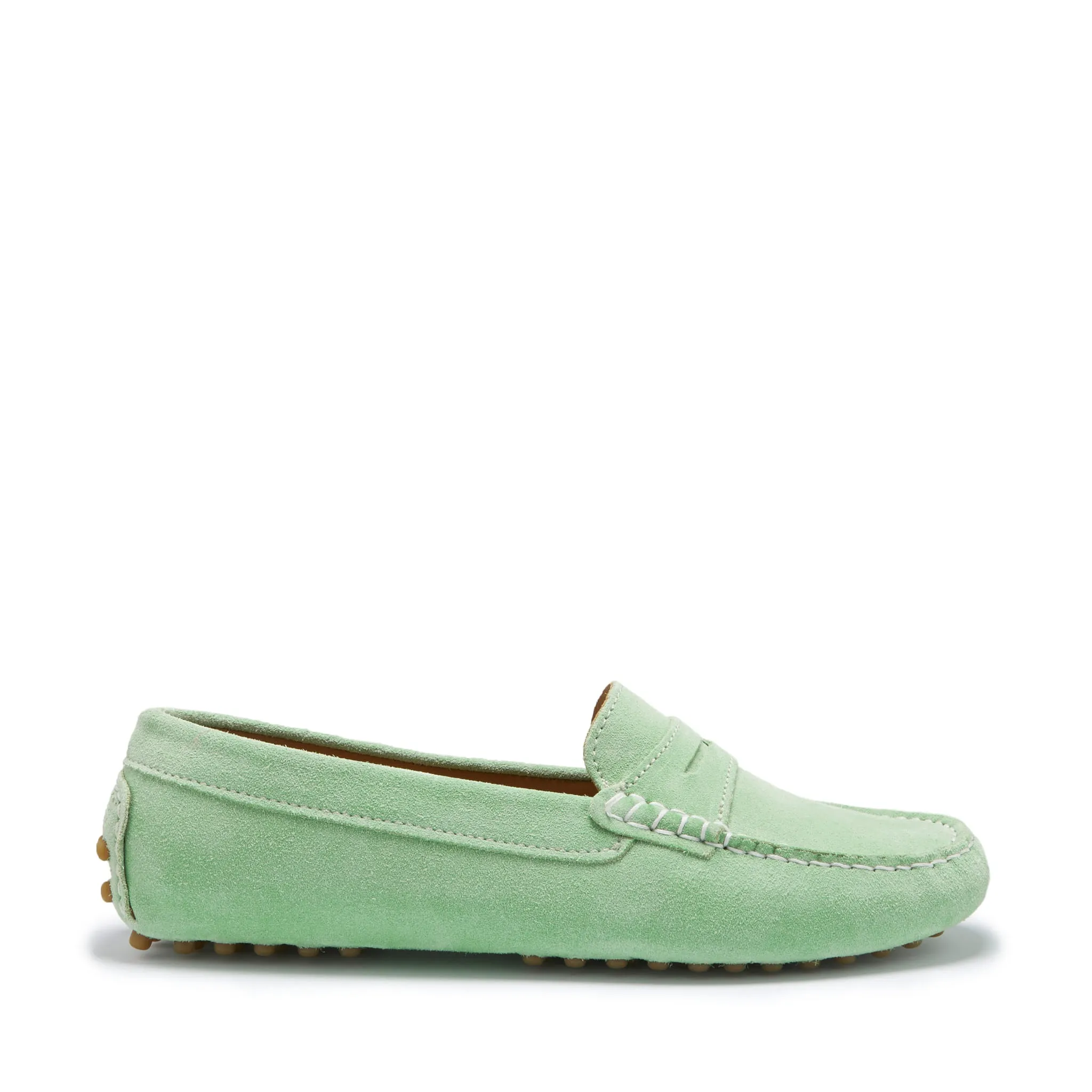 Women's Penny Driving Loafers, lagoon green suede Pointed Toe Loafers Platform
