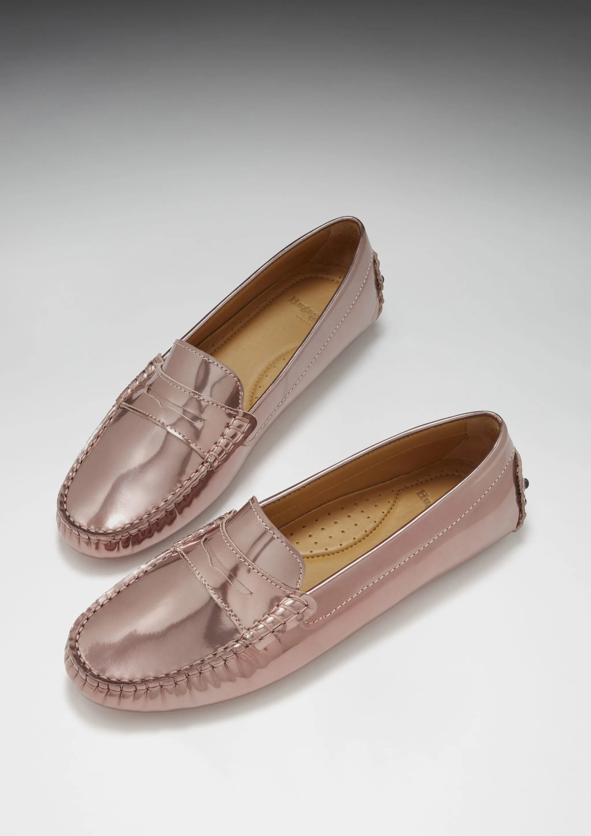 Women's Penny Driving Loafers, rose gold patent leather Andrew Tate Loafers