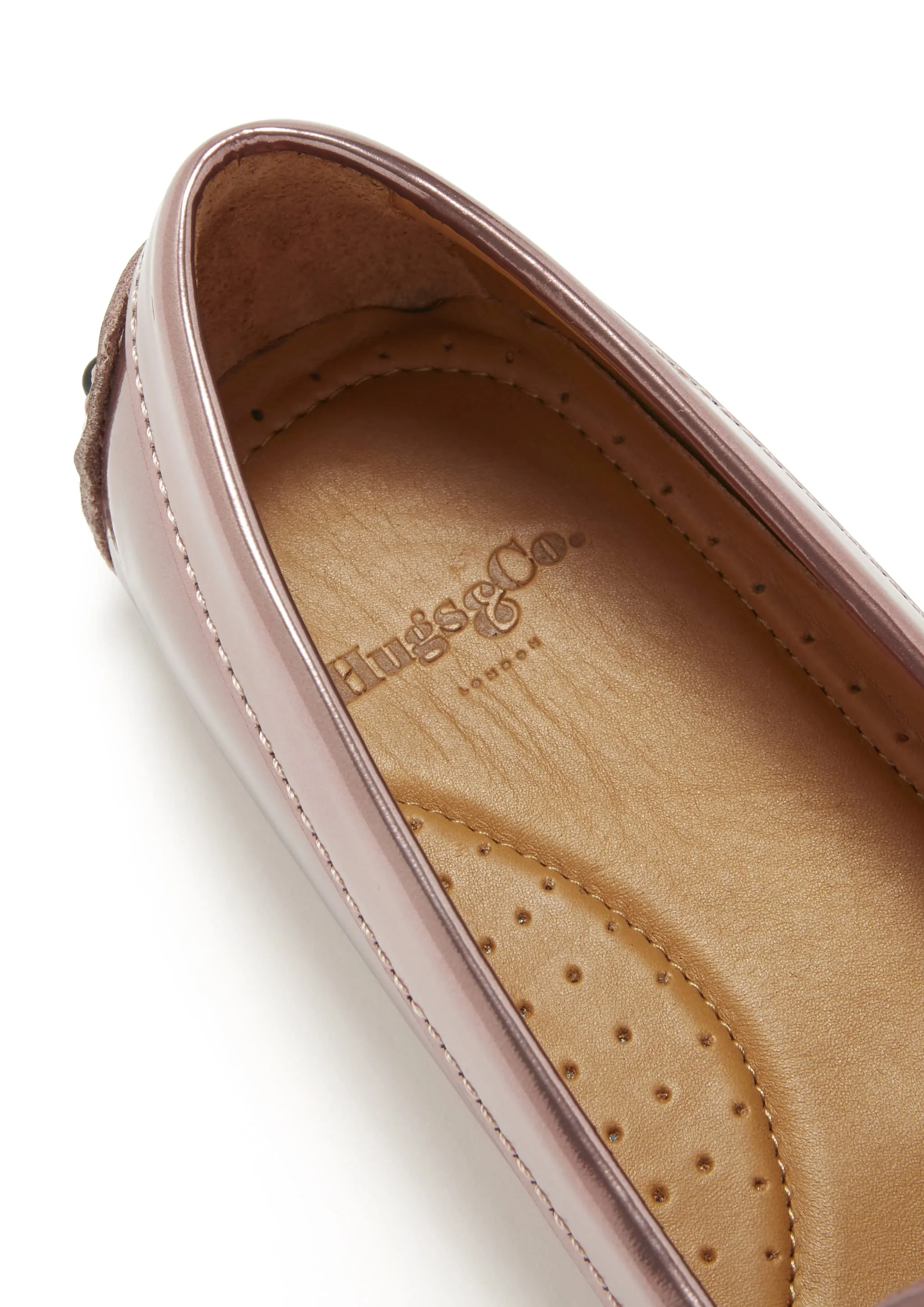 Women's Penny Driving Loafers, rose gold patent leather Penny Loafers Style