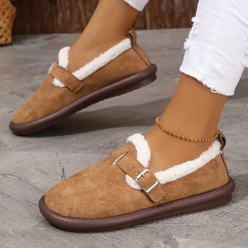 Women's Plush Round Toe Slip-On Flats Loafers Styled