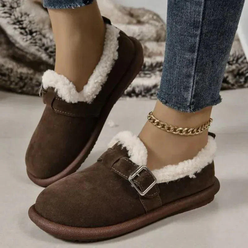 Women's Plush Round Toe Slip-On Flats Fur Loafers