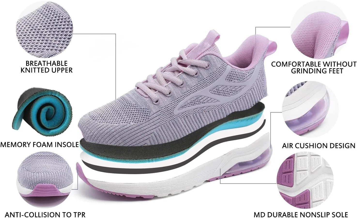 Shoes Long Distance Running Women'S Running Sneakers Tennis Shoes - Slip on Walking Casual Breathable Air Cushion Fashion Lightweight Shoes for Women Purple