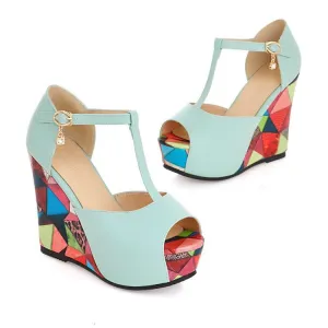 Women's T Strap Platform Wedges High Heel Sandals Sandals Milano