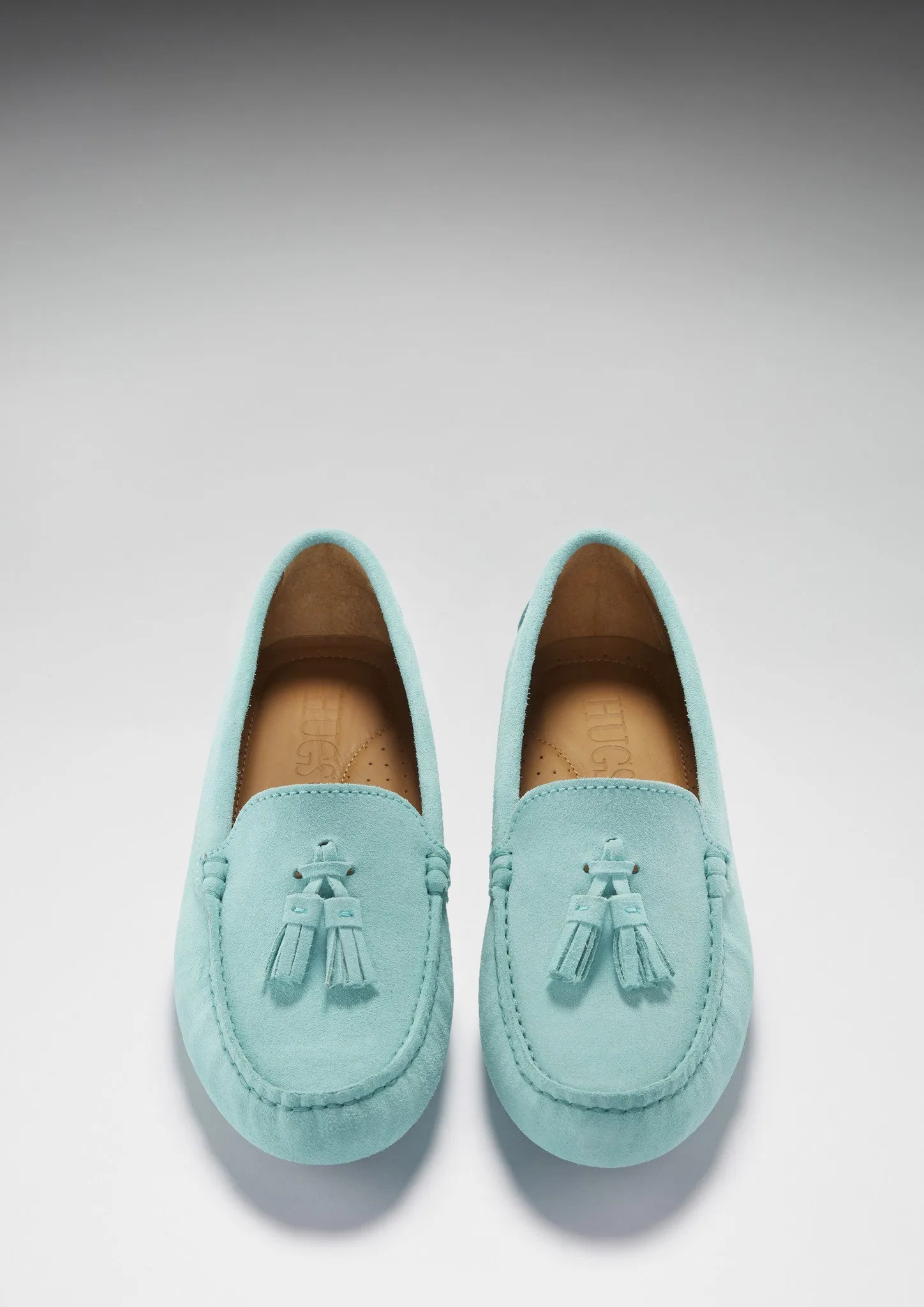 Dress Shoe Loafers Women's Tasselled Driving Loafers, aqua suede