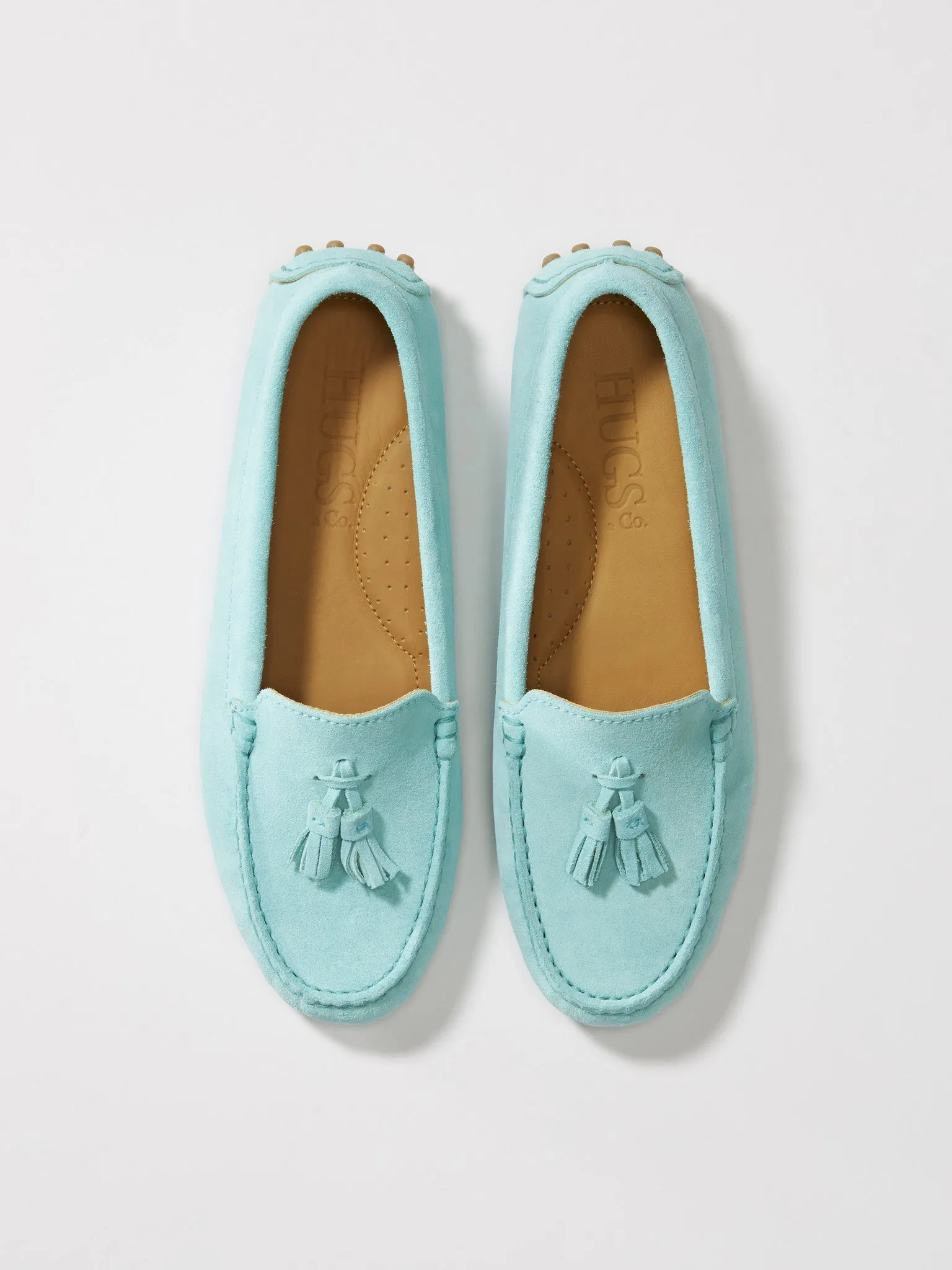 Women's Tasselled Driving Loafers, aqua suede Loafers Bottom Loafers
