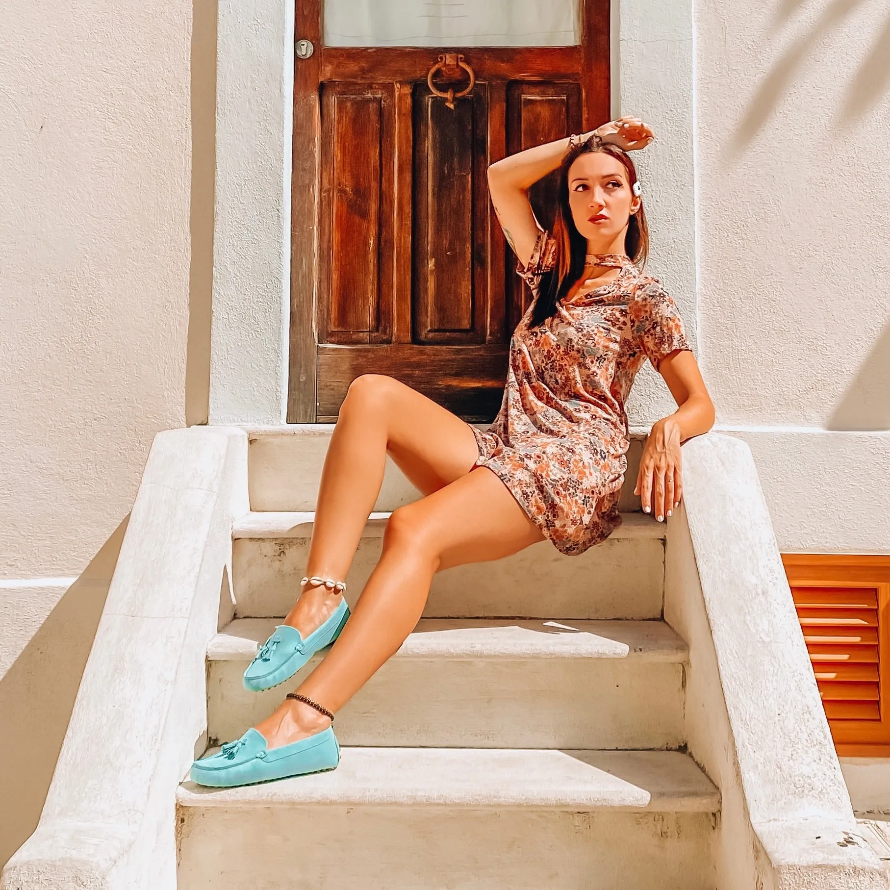 Women's Tasselled Driving Loafers, aqua suede NULL