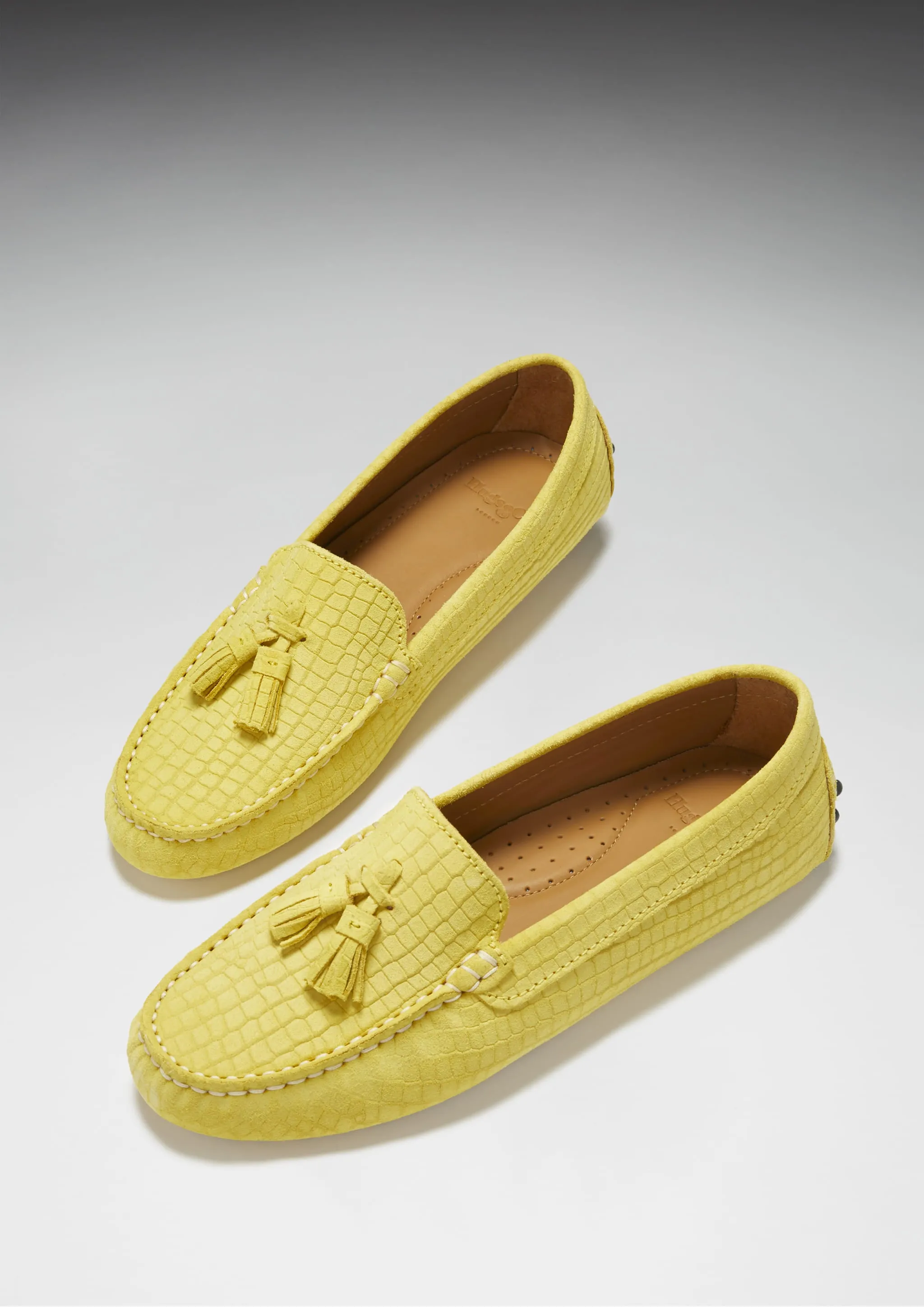 Slone Loafers Women's Tasselled Driving Loafers, yellow embossed suede