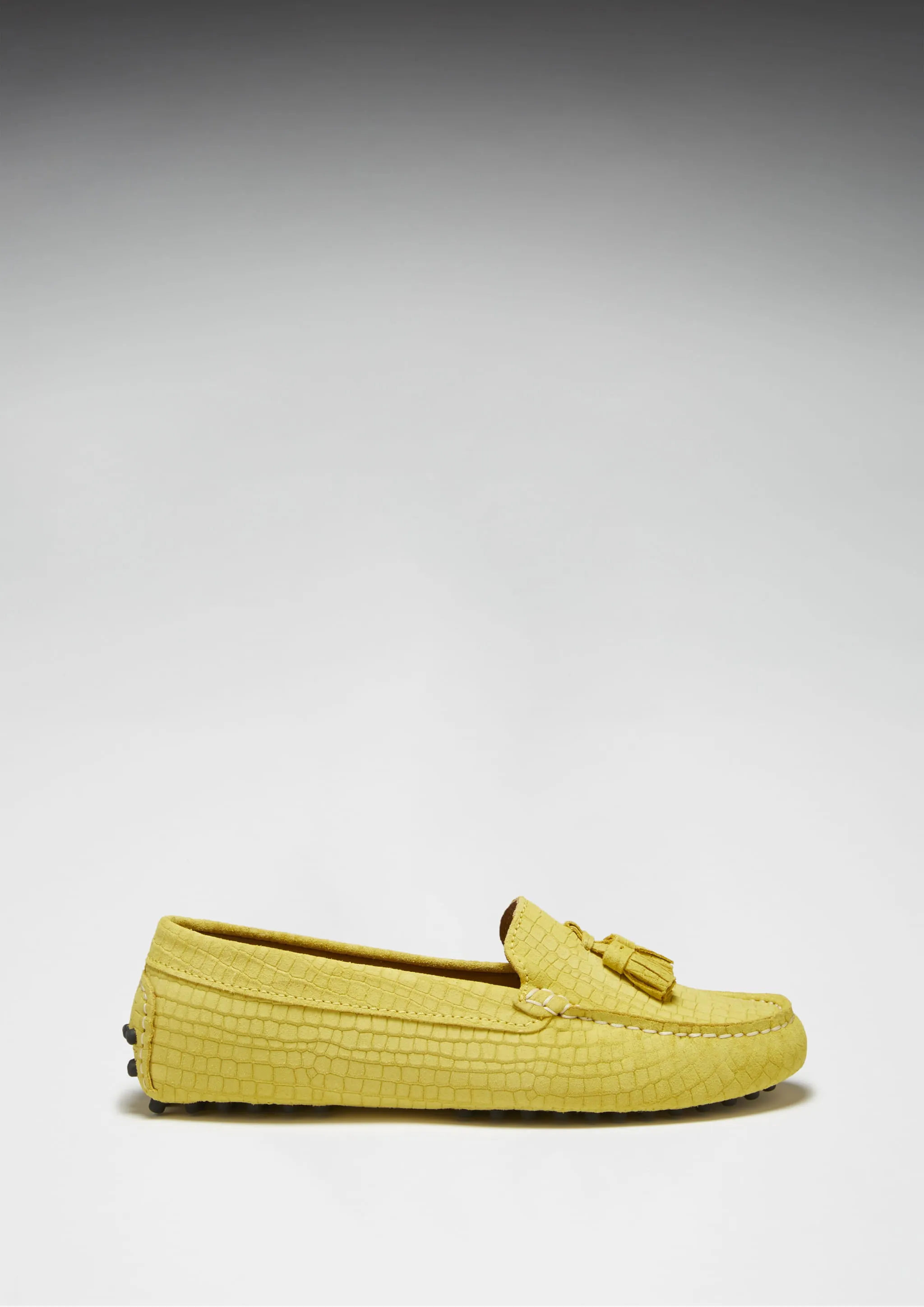 Wide Toe Loafers Women's Tasselled Driving Loafers, yellow embossed suede