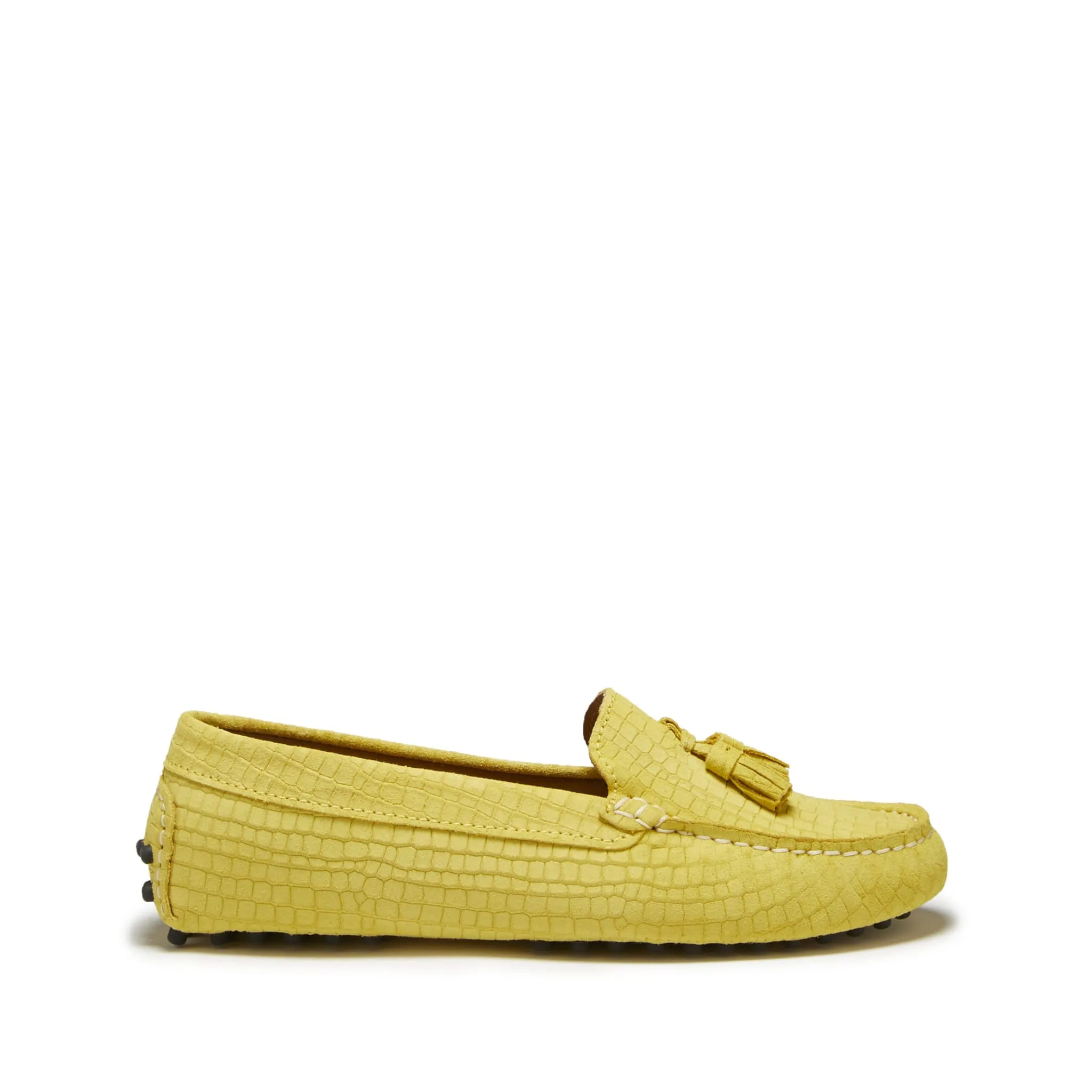 Campo Loafers Women's Tasselled Driving Loafers, yellow embossed suede