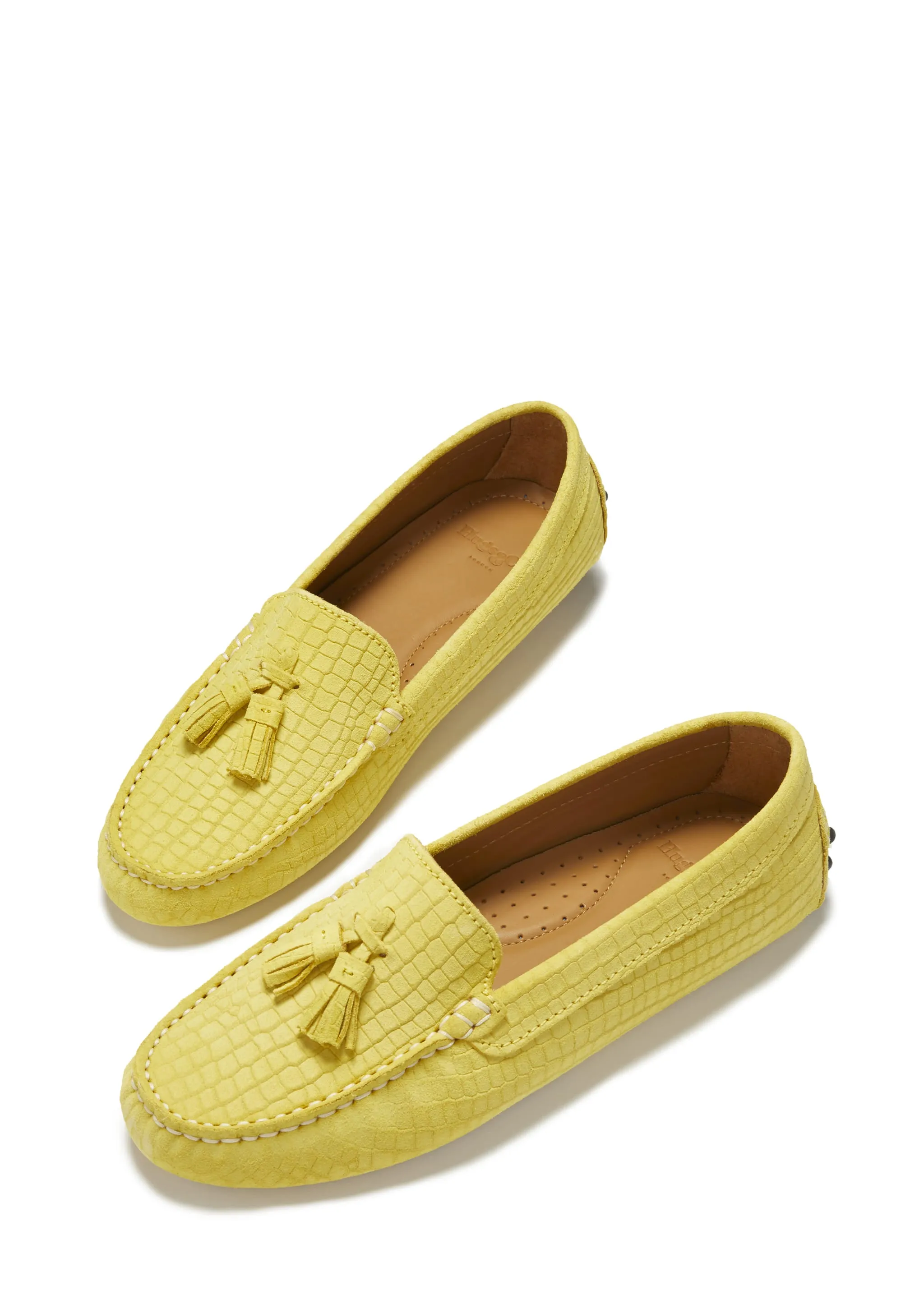Women's Tasselled Driving Loafers, yellow embossed suede Pull And Bear Loafers